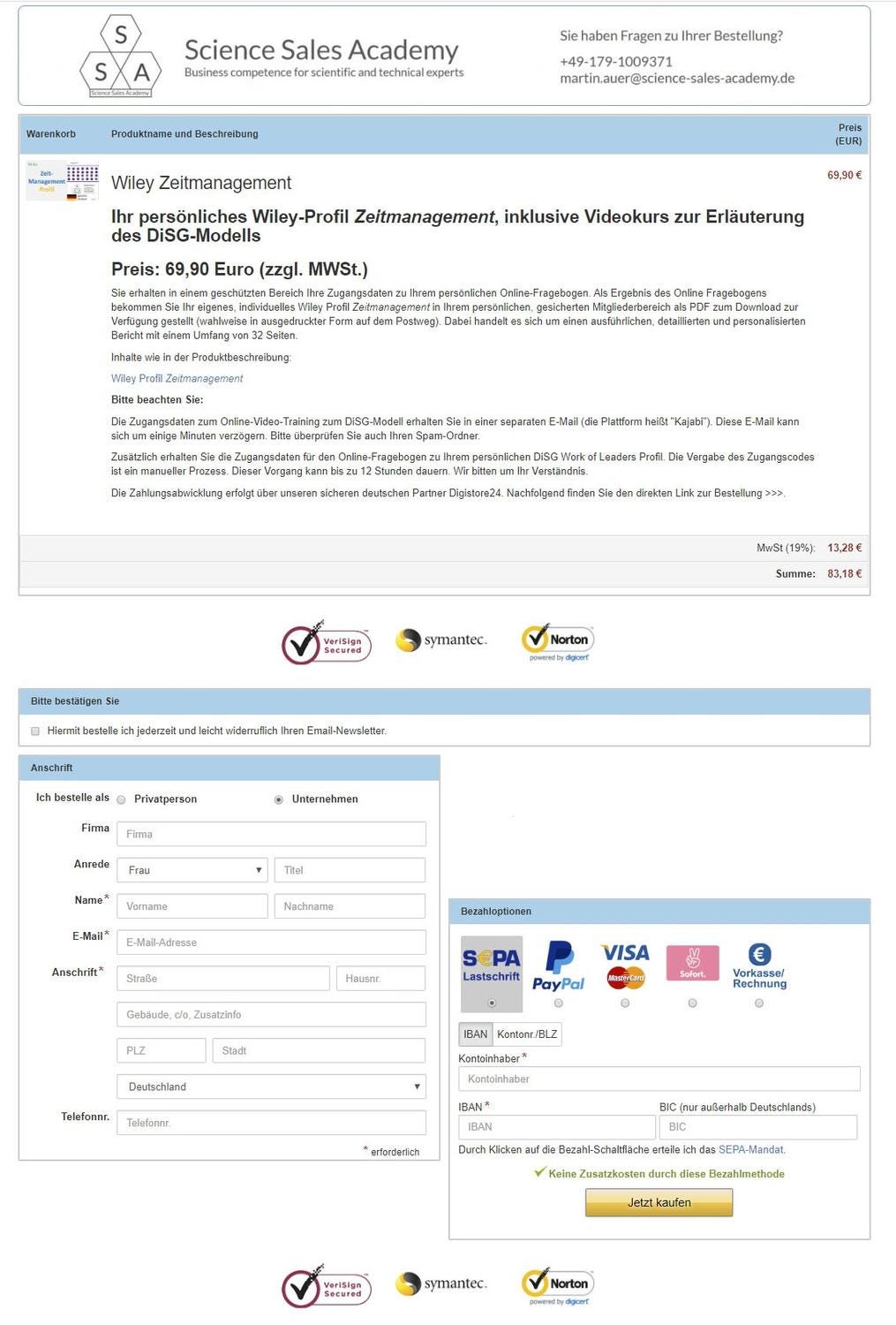 Bestellformular Science Sales Academy