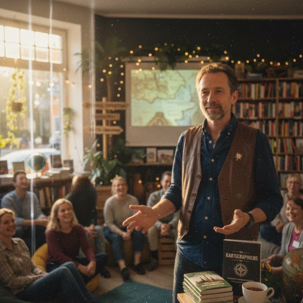 Heute veranstaltet er „Immersive Abenteuer-Abende“ in Buchläden. Von der „Dschungel-Expedition“ bis zum „Arktis-Überleben“ – er kreiert Erlebnisse, die Menschen verbinden.  Wachstum mit Netz und doppeltem Boden. Heute ist Hartmut beides: der zuverlässige Angestellte und der kreative Kopf hinter den „Kartographen von Aurenwald“. Er startete klein mit einem Testlauf und expandiert heute in Richtung Firmen-Events. Er hat nicht einfach ein Hobby zum Beruf gemacht – er hat sich echte Sicherheit aufgebaut, die ihm niemand mehr nehmen kann