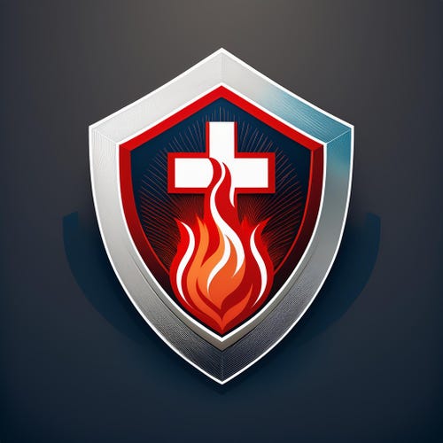 Logo Brandschutzschulung, Schild mit Kreutz und flammen