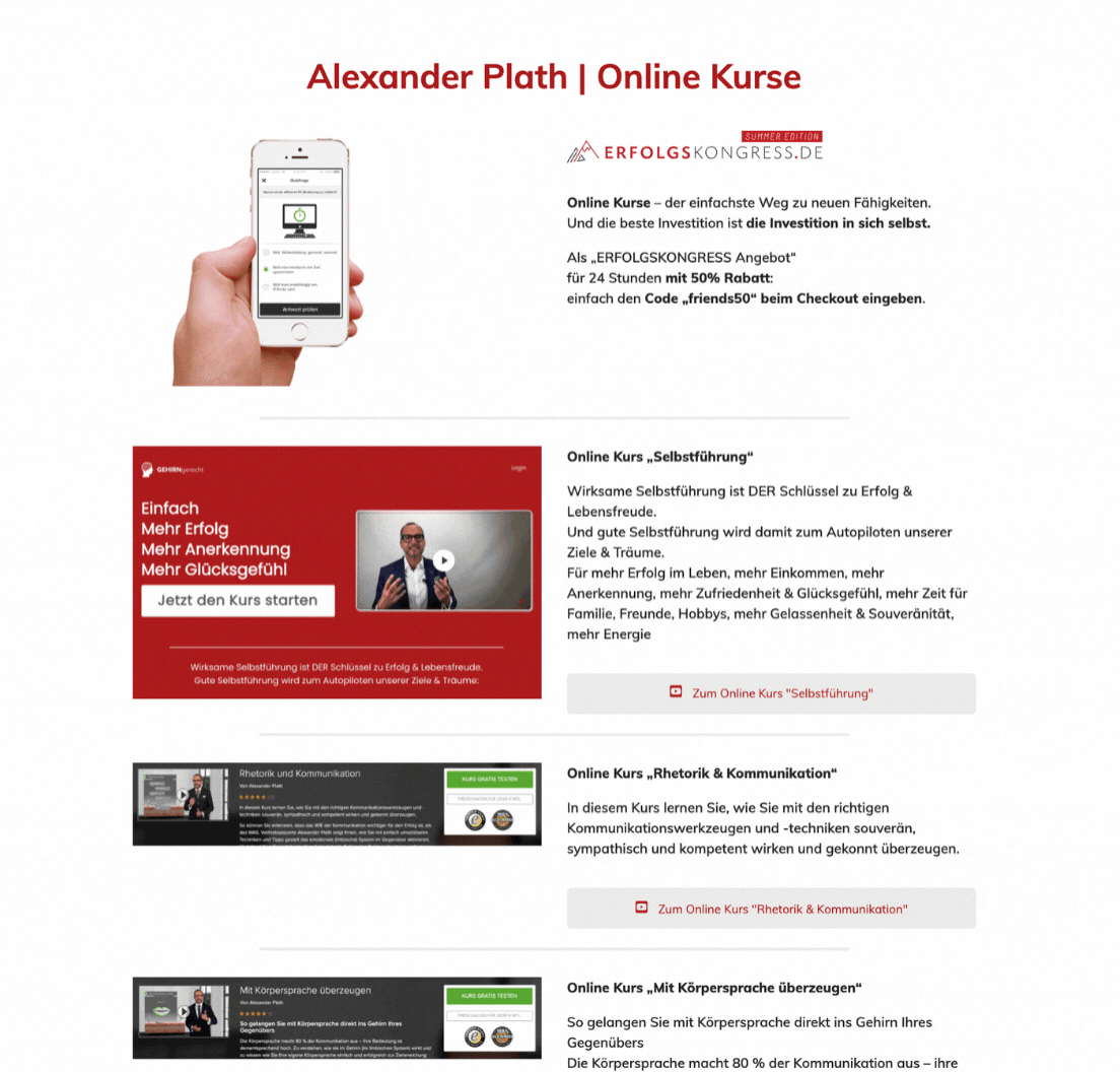 Online Kurse Alexander Plath 50% Rabatt