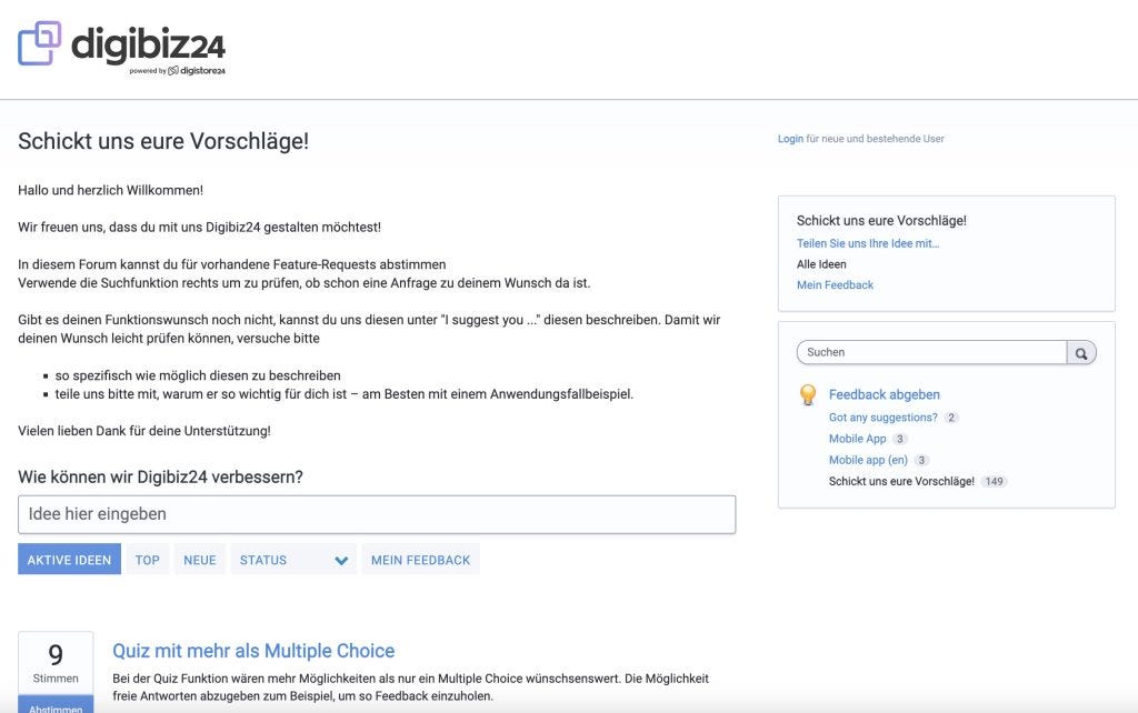 Mit dem Feedback-Forum an der Entwicklung des Tools mitwirken