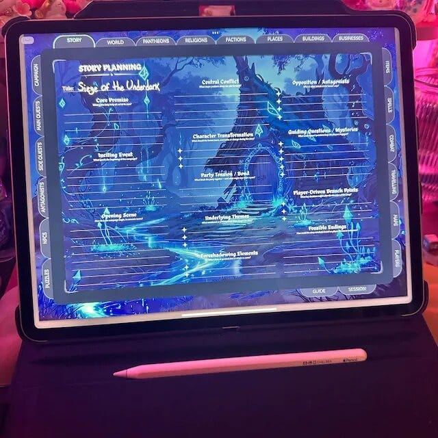 Picture of an used dm journal on a tablet.