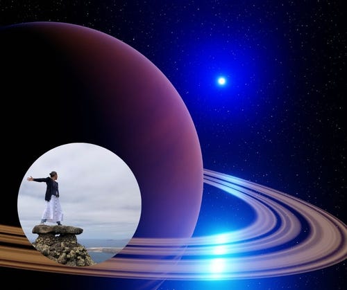 Planet Saturn mit Frau
