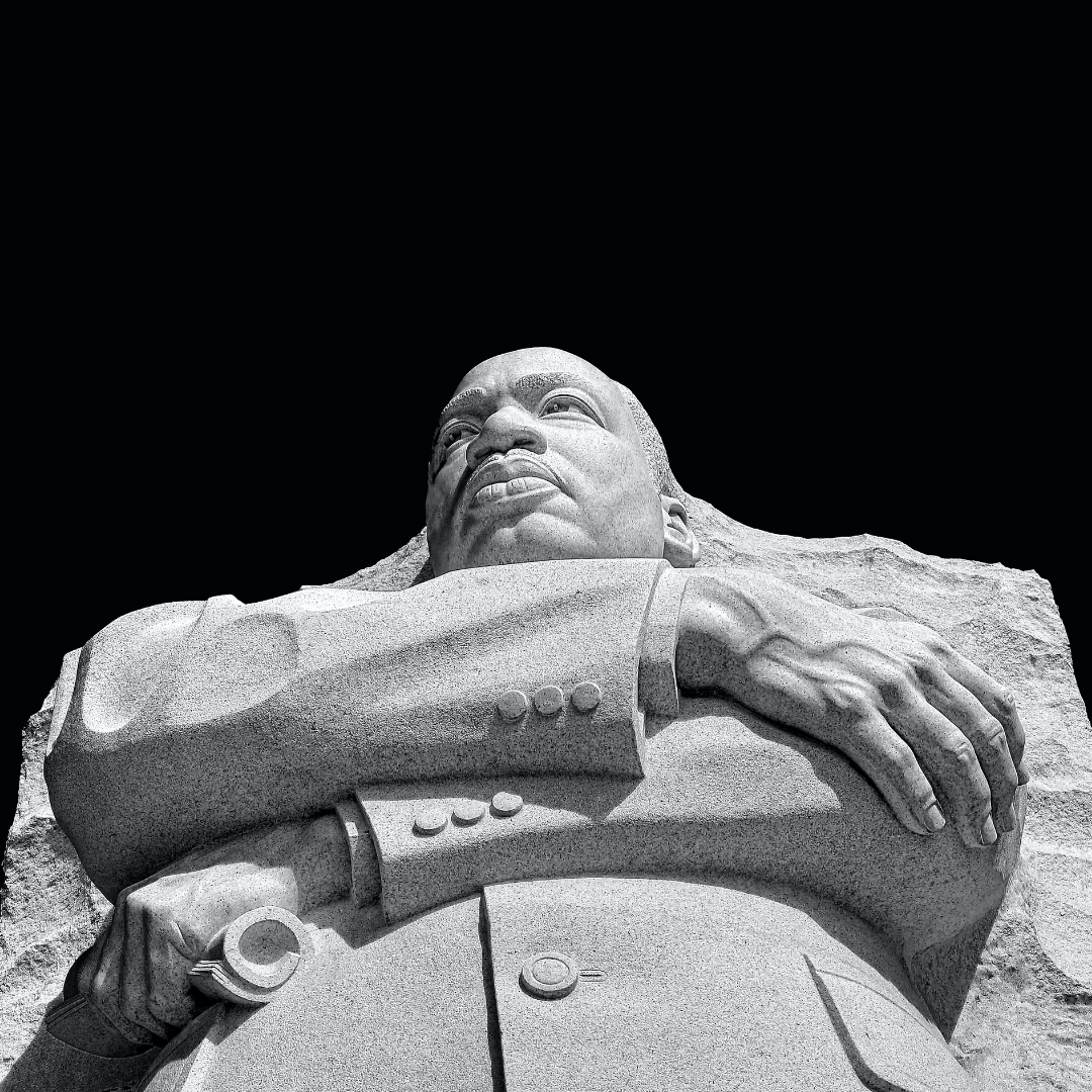 Martin Luther King statue in Washington DC against night sky. Martin Luther King Jr. Day Digistore24 USA. 