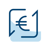 Eurozeichen in einem blauen Viereck