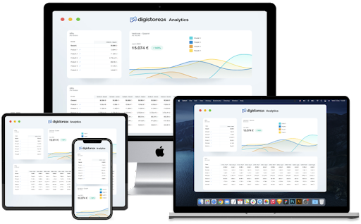 Statistiken aus den Digistore24 Analytics dargestellt auf verschiedenen Geräten