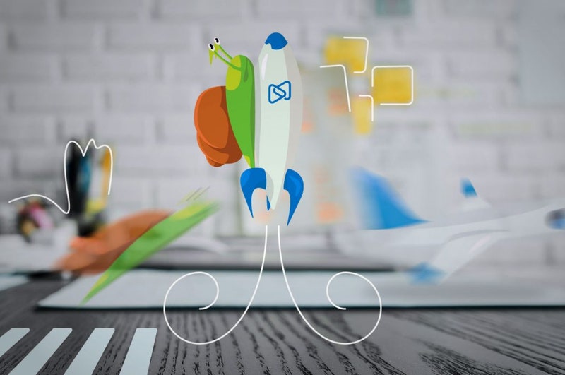 Glückliche Schnecke startet durch auf einer Rakete mit dem dem Digistore24 Logo drauf