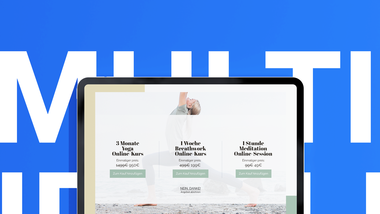 Ein Screen mit Online-Kursen als Upsell, Downsell und Cross-Sell Varianten
