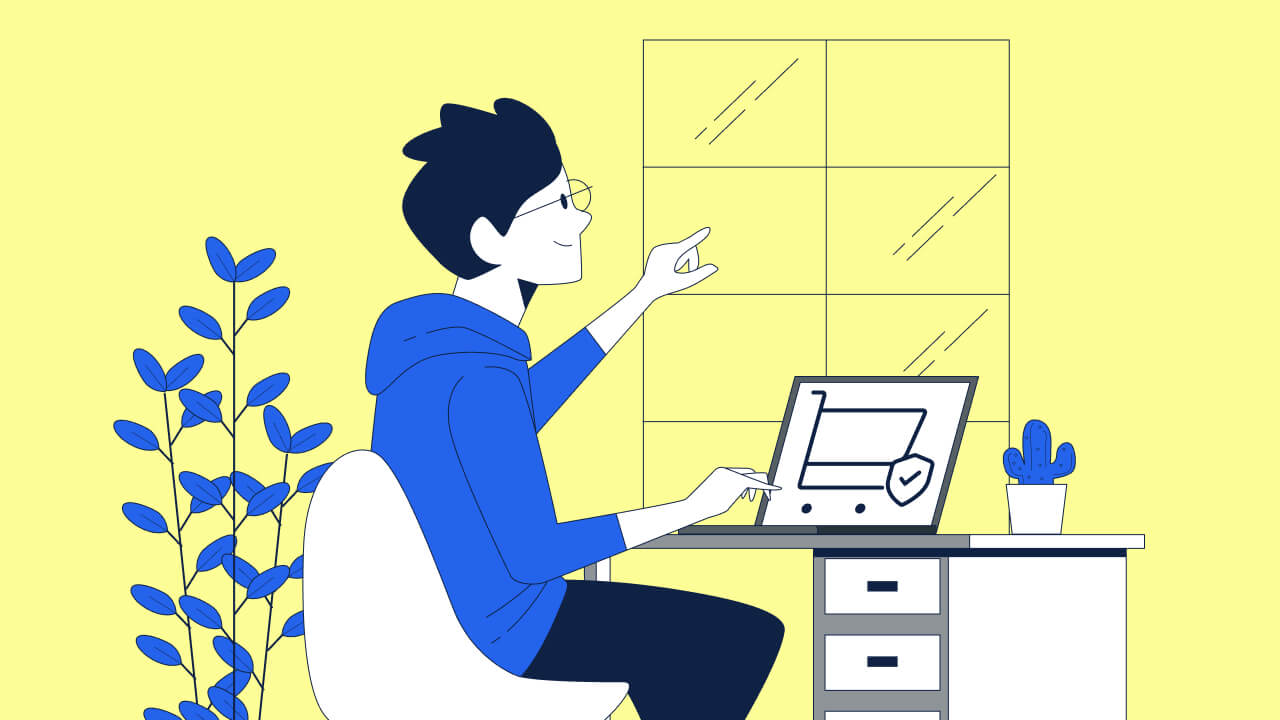 Ein Kunde kauft an einem Laptop sicher über Digistore24 ein