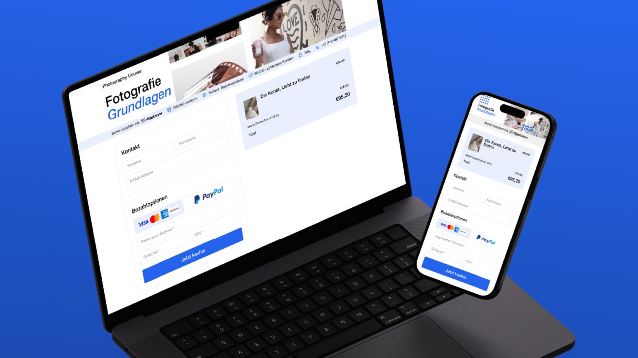 Ein Laptop und ein Handy mit Bestellformularen von Digistore24