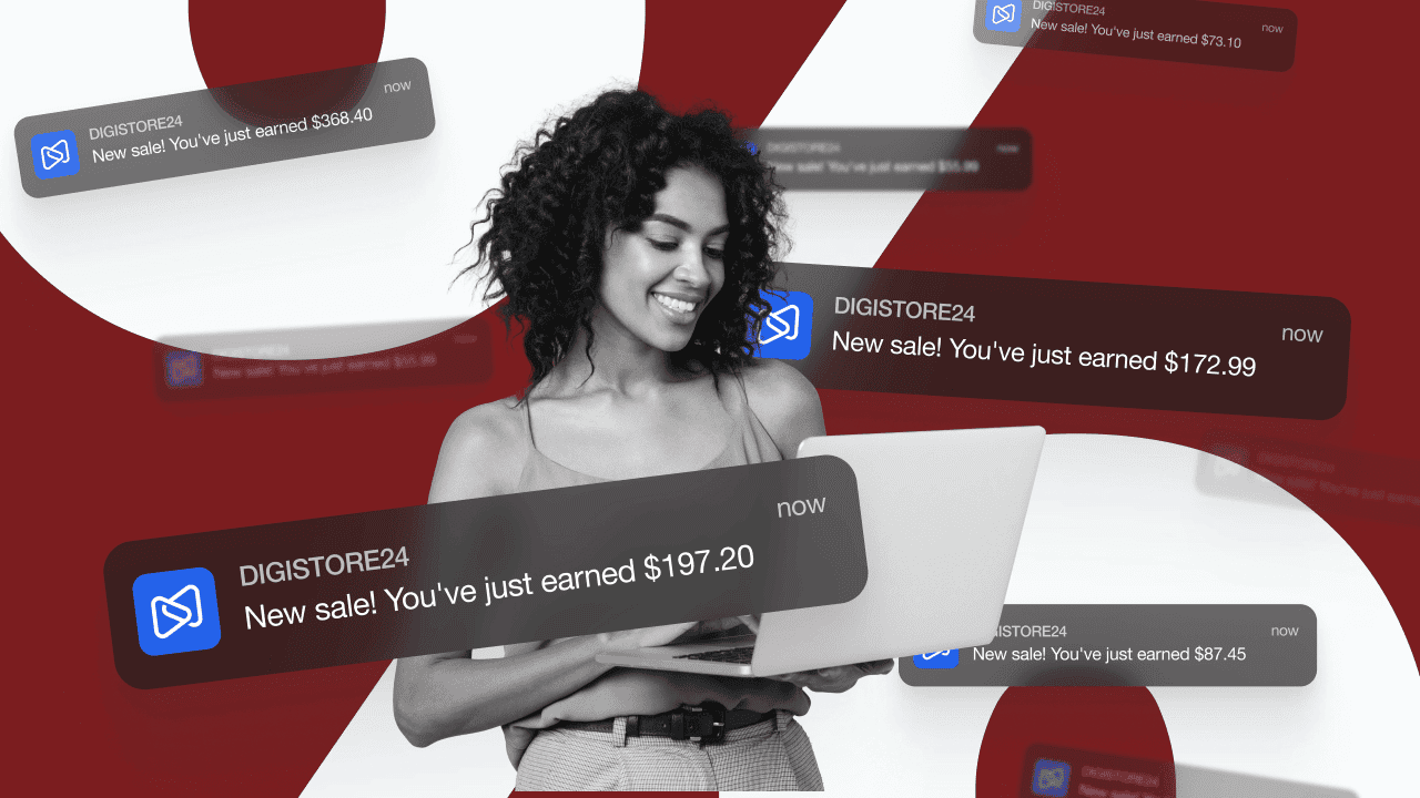 Frau freut sich über Benachrichtigungen zu Verkäufen