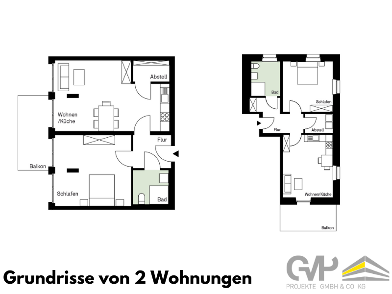 Grundrisse von zwei Wohnungen