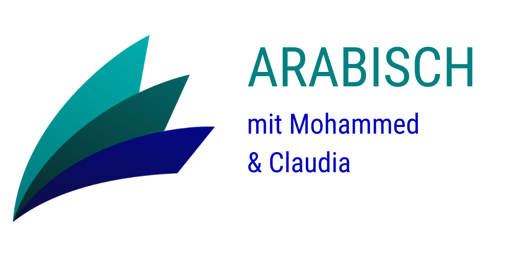 Logo Segel in 3 Blautönen - Arabisch mit Mohammed und Claudia 
