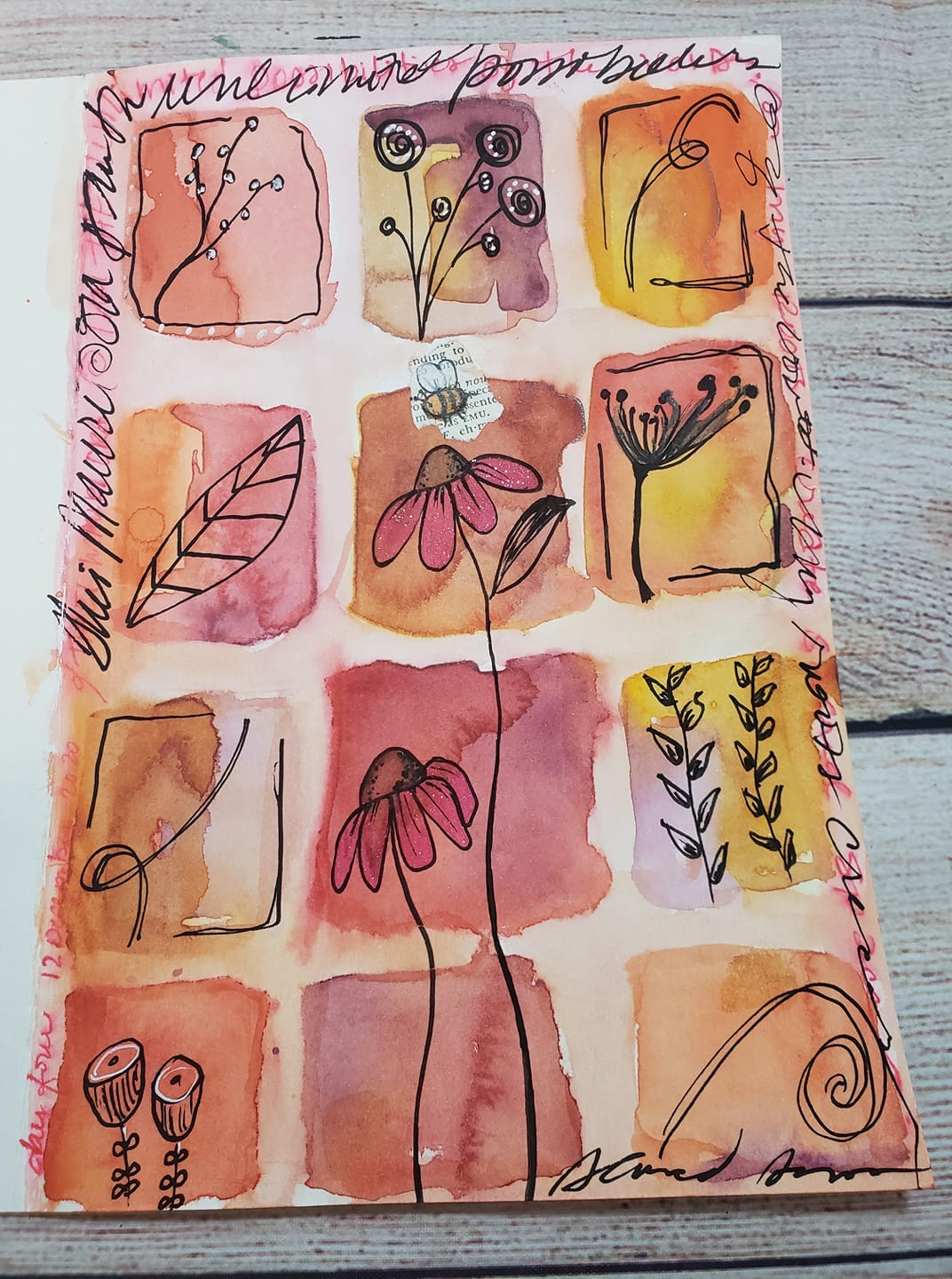 Doodle Flowers - mixed media art tutorial