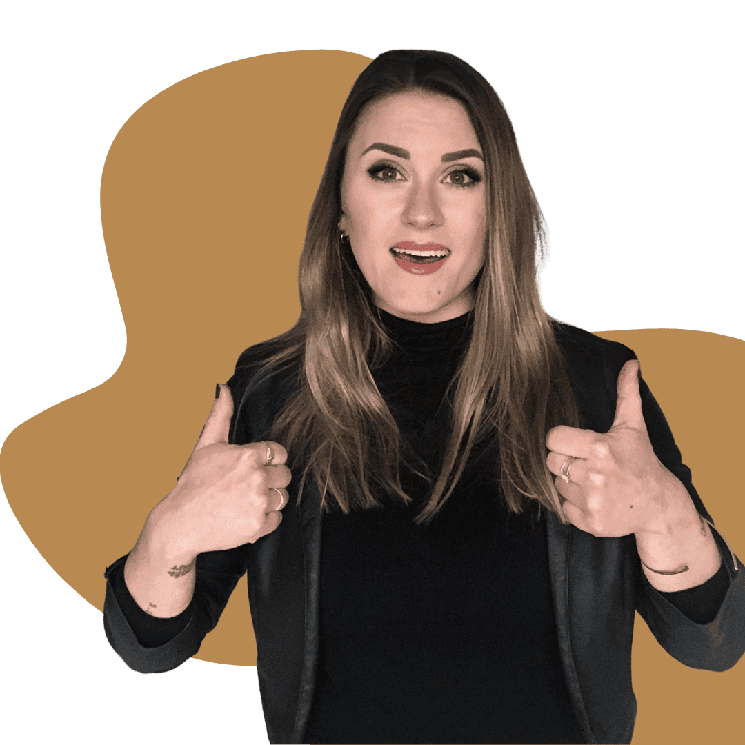 Ein Bild von Sandra Lekarczyk, die fragend nach vorne blickt, links daneben steht die Frage "Bist Du finanziell gut aufgestellt".