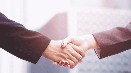 Symbolbild eines professionellen Handschlags zwischen einer Finanzberaterin und einem Klienten, repräsentiert vertrauensvolle und qualifizierte Finanzberatung in einem modernen Büro.
