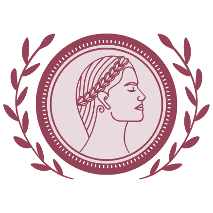 Symbolische Ikone einer selbstbewussten Frau mit Lorbeerkranz – stilisiertes Emblem für weibliche finanzielle Unabhängigkeit und Beratung auf konzeptionelle-finanzplanung-fuer-frauen.de