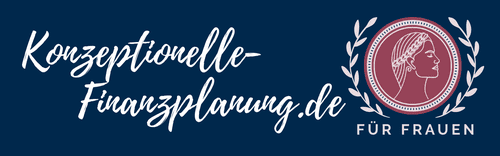 Logo der Marke „Konzeptionelle Finanzplanung für Frauen“ – stilisiertes Profil einer Frau mit Lorbeerkranz, modernes Finanzberatungsangebot speziell für Frauen.