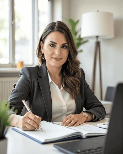 Professionelle Finanzberaterin Sandra Lekarczyk im Gespräch mit einem Kunden über Vermögensaufbau und Investmentstrategien – individuelle Finanzberatung für Akademiker*innen.