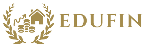 Das Logo von "EduFin by Sandra Lekarczyk" steht für Vermögenswachstum und Immobilienvermögen durch Finanzbildung. Dies wird mit einem Ensemble aus Lorbeerkranz, einem Haus sowie einen anwachsenden Münzstapel symbolisiert.